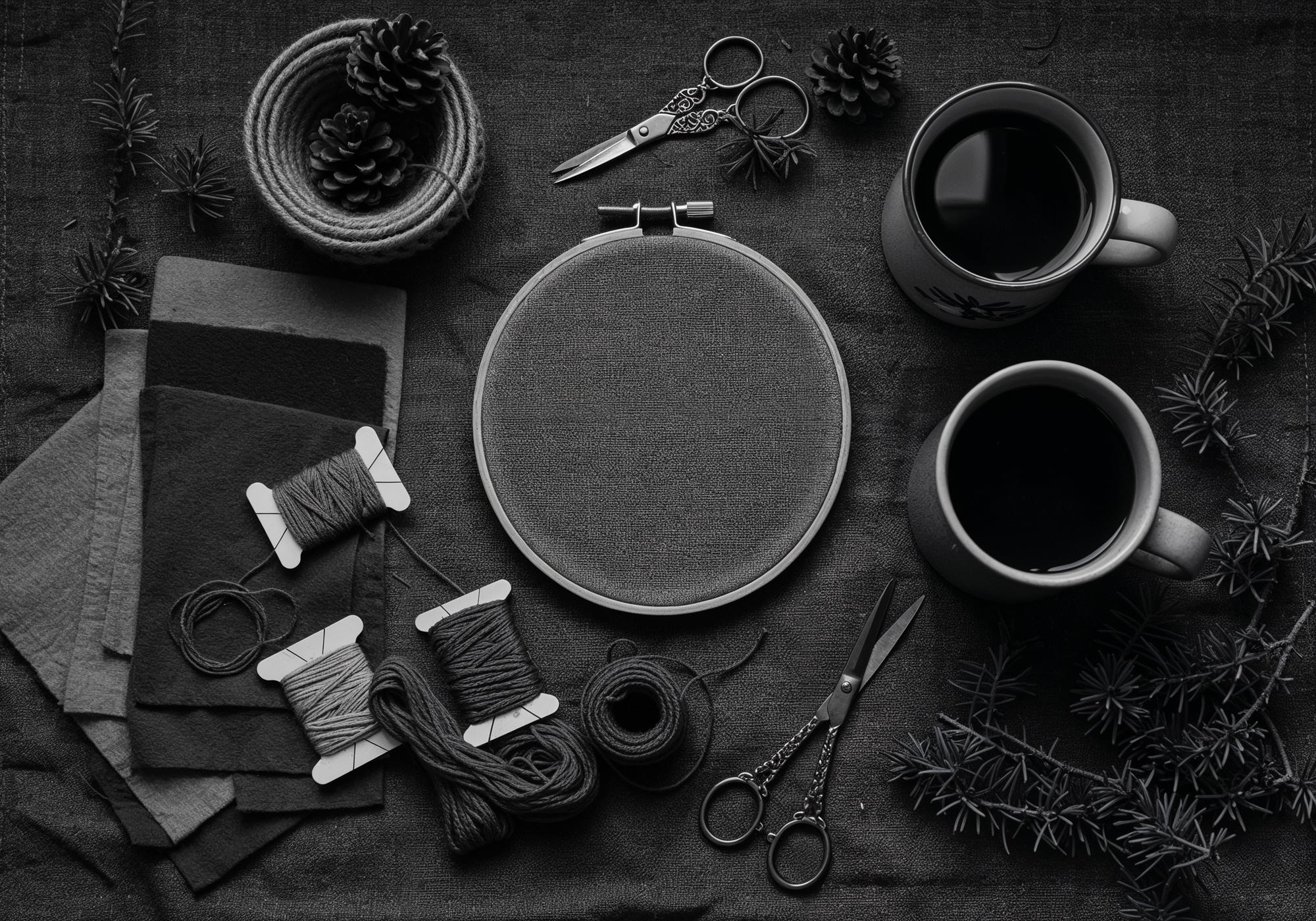 Selection of embroidered swatches on dark board